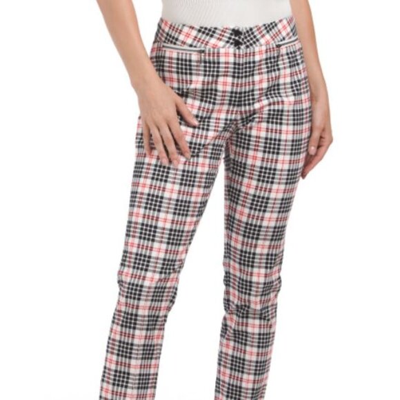 NWT J. McLaughlin Women's Cream Black Red Winthrop Plaid Yara Velvet Pants - Picture 2 of 16